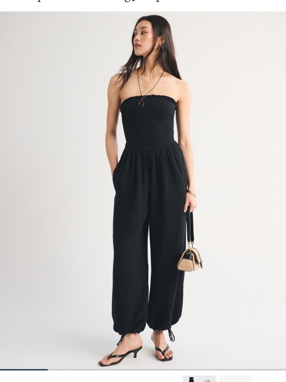 Abercrombie & Fitch Black Sydney Strapless Smocked Balloon Leg Jumpsuit